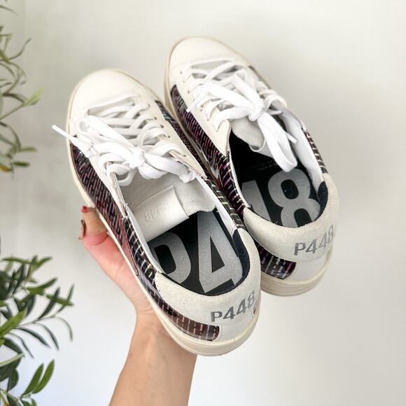 NEW P448 Jack Monogram Holographic Lace Up Low Top Leather Sneakers White 38 - Picture 7 of 9